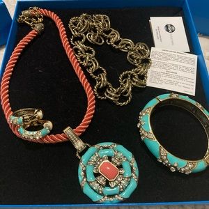 Heidi Daus 4 piece set with turquoise, coral & Swarovski crystals.